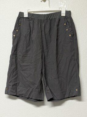 Women's Deep Gray Two Front Button-Accent Pocket Bermuda Shorts - XL